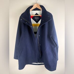 PENDLETON Dress Jacket Wool Blend Coat XXL Striped Lining Two Way Zipper Navy